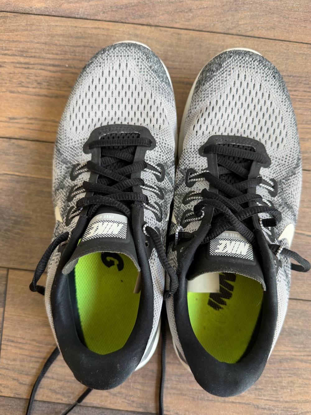 Nike Gray and Black Running Shoes with Neon Green Insole